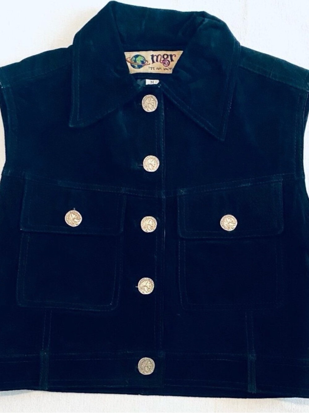 Black Velvet Button-Front Vest